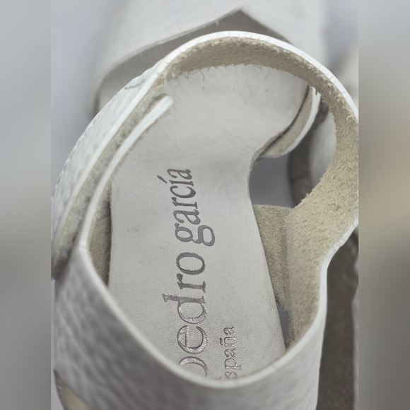 Pedro Garcia White Leather, Suede, Cork Wedge Summer Beach Wedding Sandals - Picture 7 of 11